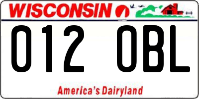 WI license plate 012OBL
