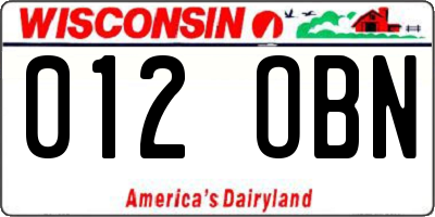 WI license plate 012OBN