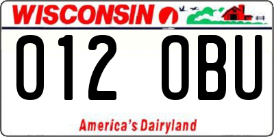 WI license plate 012OBU