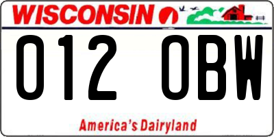 WI license plate 012OBW
