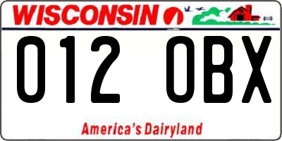 WI license plate 012OBX