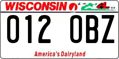WI license plate 012OBZ