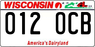 WI license plate 012OCB