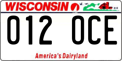 WI license plate 012OCE
