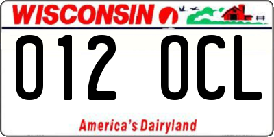 WI license plate 012OCL