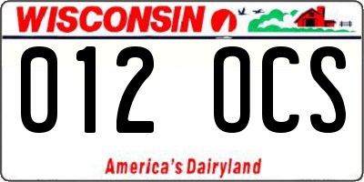 WI license plate 012OCS