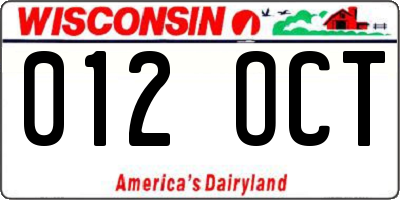WI license plate 012OCT