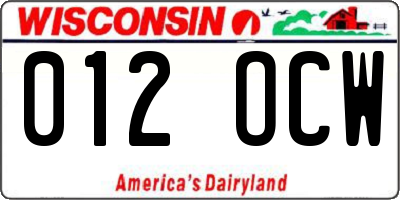 WI license plate 012OCW