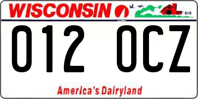 WI license plate 012OCZ