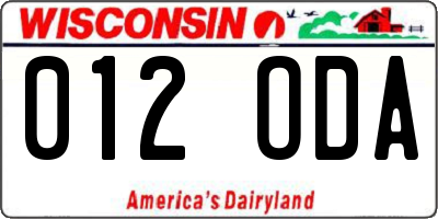 WI license plate 012ODA
