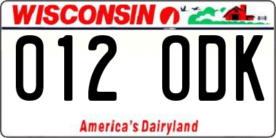 WI license plate 012ODK