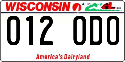 WI license plate 012ODO