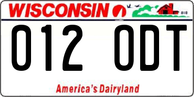 WI license plate 012ODT