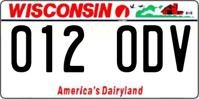 WI license plate 012ODV