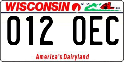 WI license plate 012OEC