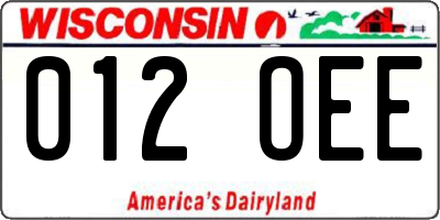 WI license plate 012OEE