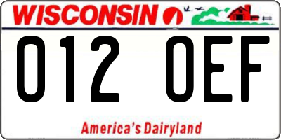 WI license plate 012OEF
