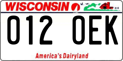 WI license plate 012OEK