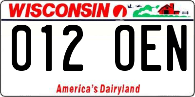 WI license plate 012OEN