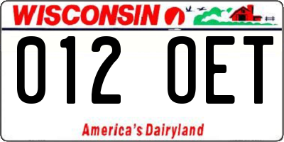 WI license plate 012OET