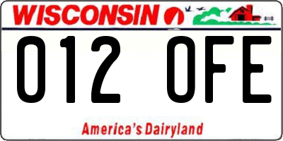 WI license plate 012OFE