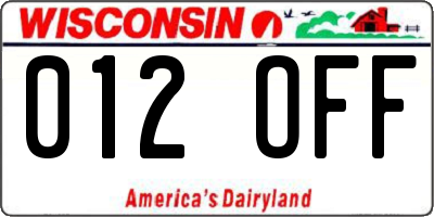 WI license plate 012OFF