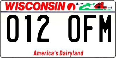 WI license plate 012OFM