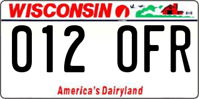 WI license plate 012OFR