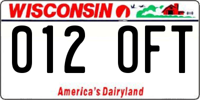 WI license plate 012OFT