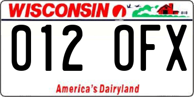 WI license plate 012OFX