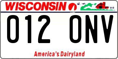 WI license plate 012ONV