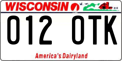 WI license plate 012OTK