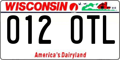 WI license plate 012OTL