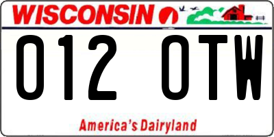 WI license plate 012OTW