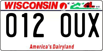 WI license plate 012OUX