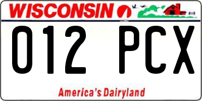 WI license plate 012PCX
