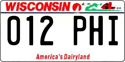 WI license plate 012PHI