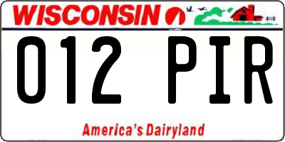 WI license plate 012PIR
