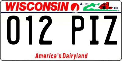 WI license plate 012PIZ