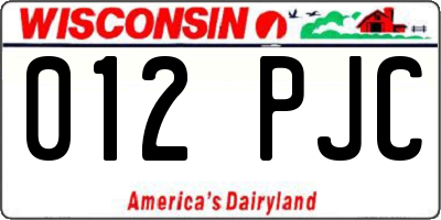 WI license plate 012PJC