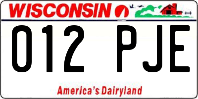WI license plate 012PJE