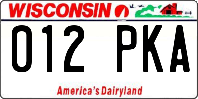 WI license plate 012PKA