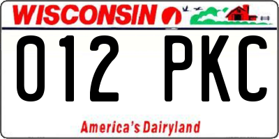 WI license plate 012PKC