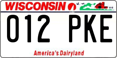 WI license plate 012PKE