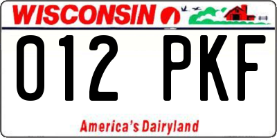 WI license plate 012PKF