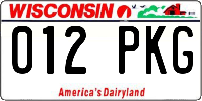 WI license plate 012PKG