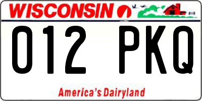 WI license plate 012PKQ