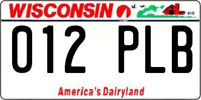 WI license plate 012PLB