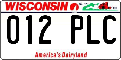 WI license plate 012PLC