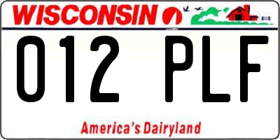 WI license plate 012PLF